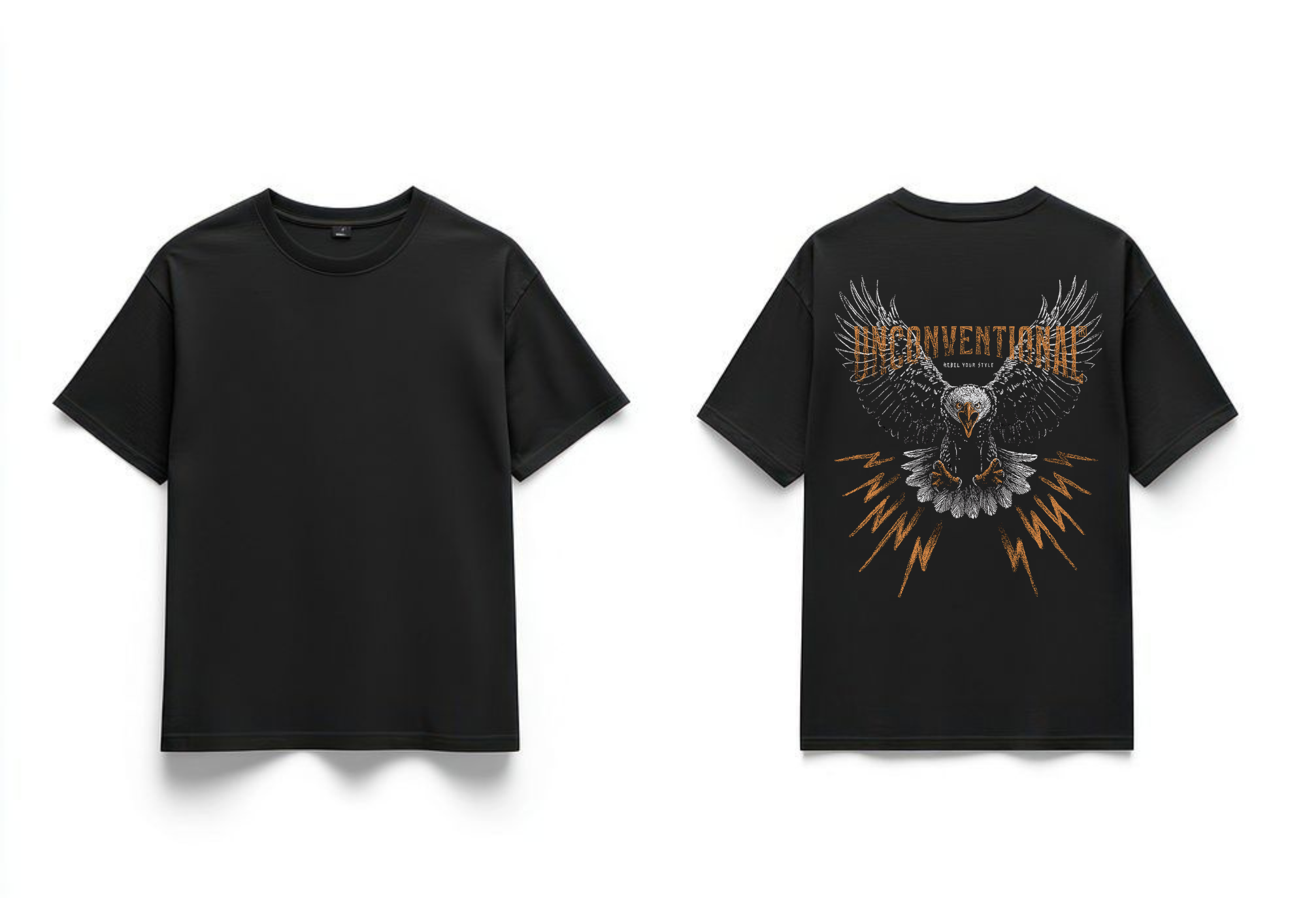 Men's "Unconventional" Eagle Graphic Oversized T-Shirt - Black| 85FASHIONSTORE