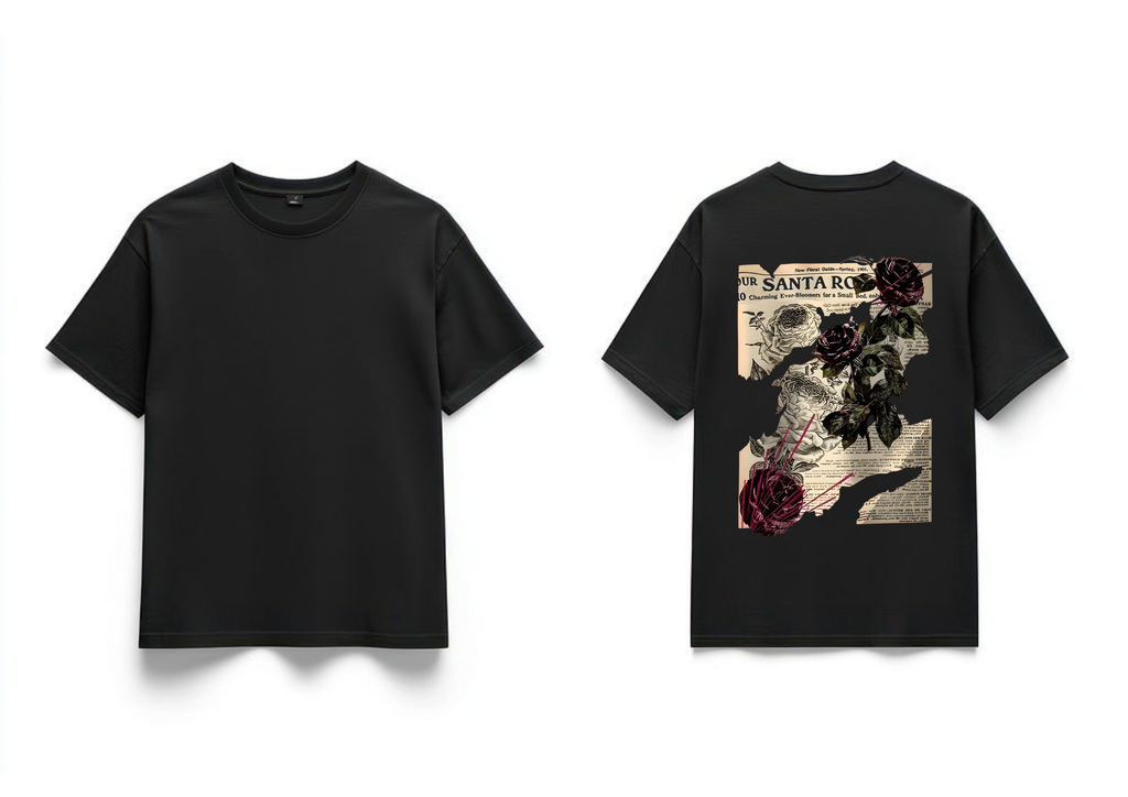 Men's "Santa Rosa" Vintage Floral Collage Oversized T-Shirt - Black | 85FASHIONSTORE