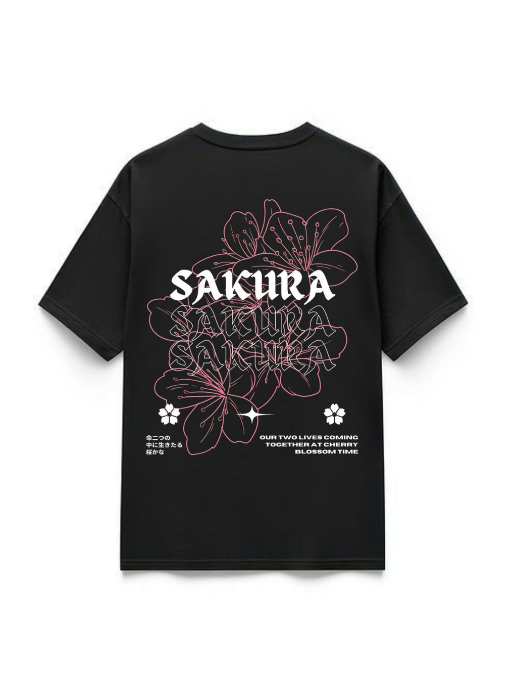 "SAKURA" Black Premium Oversized T-Shirts | 85FASHIONSTORE