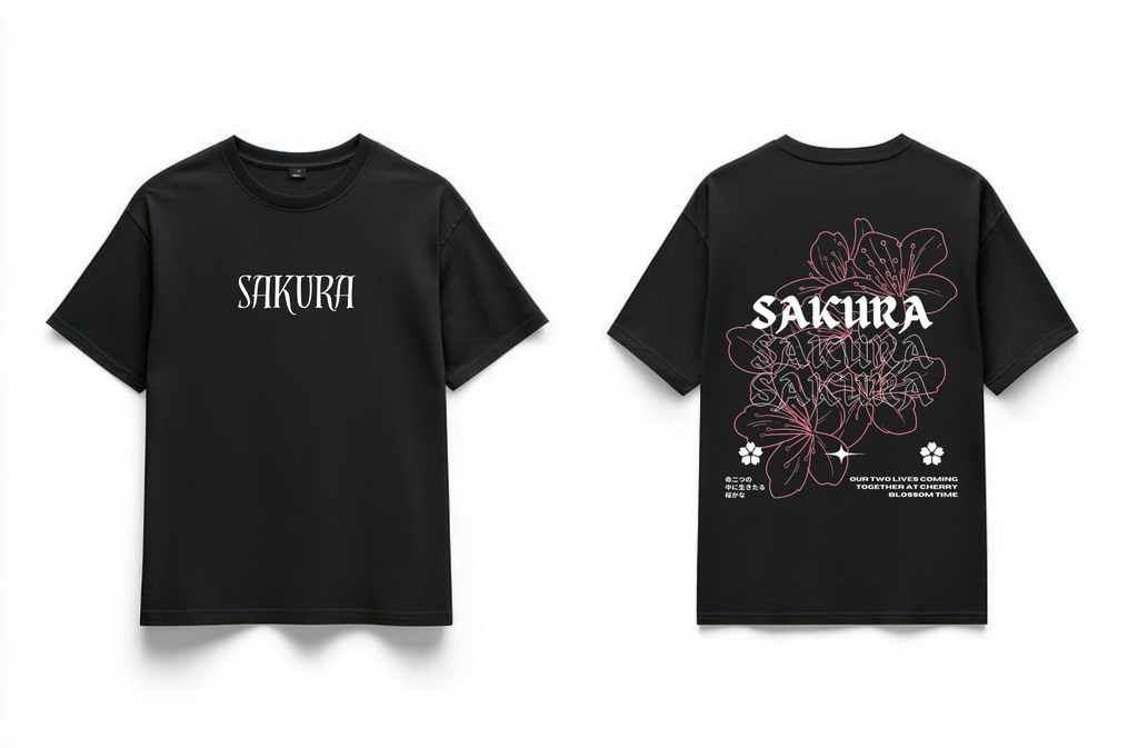 "SAKURA" Black Premium Oversized T-Shirts | 85FASHIONSTORE