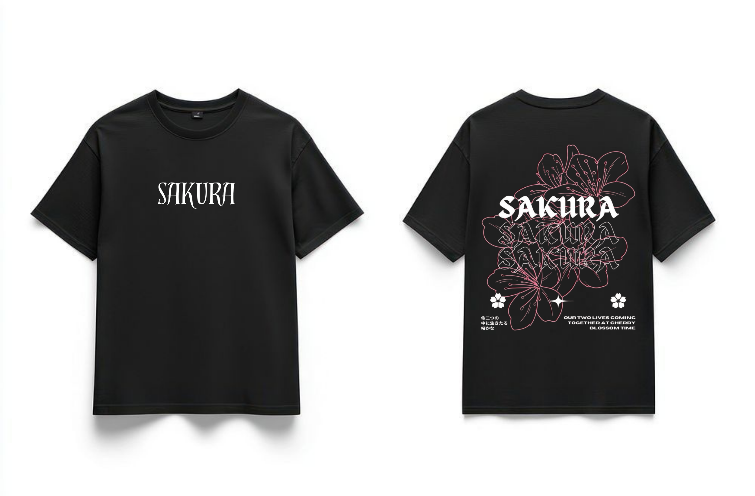 "SAKURA" Black Premium Oversized T-Shirts | 85FASHIONSTORE