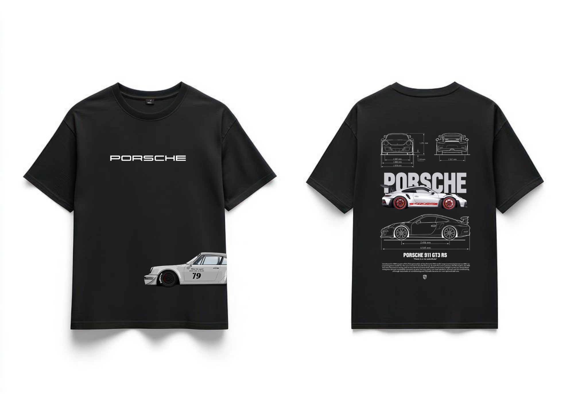Porsche 911 GT3 RS Automotive Blueprint Oversized T-Shirt - Black | 85FASHIONSTORE