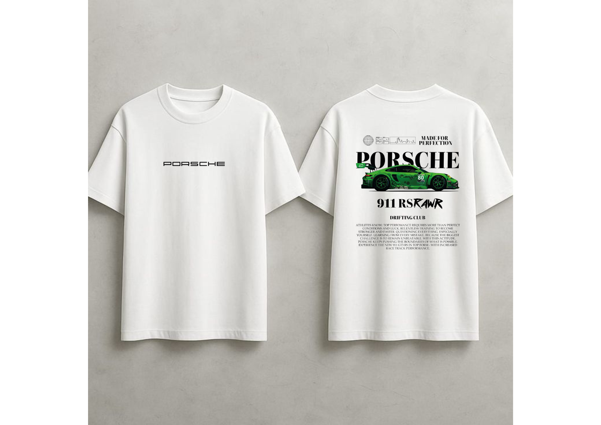 Porsche 911 RSR "Made for Perfection" Oversized T-Shirt - White | 85FASHIONSTORE