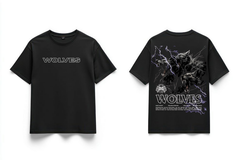 "WOLVES" Black Premium Oversized T-Shirts | 85FASHIONSTORE