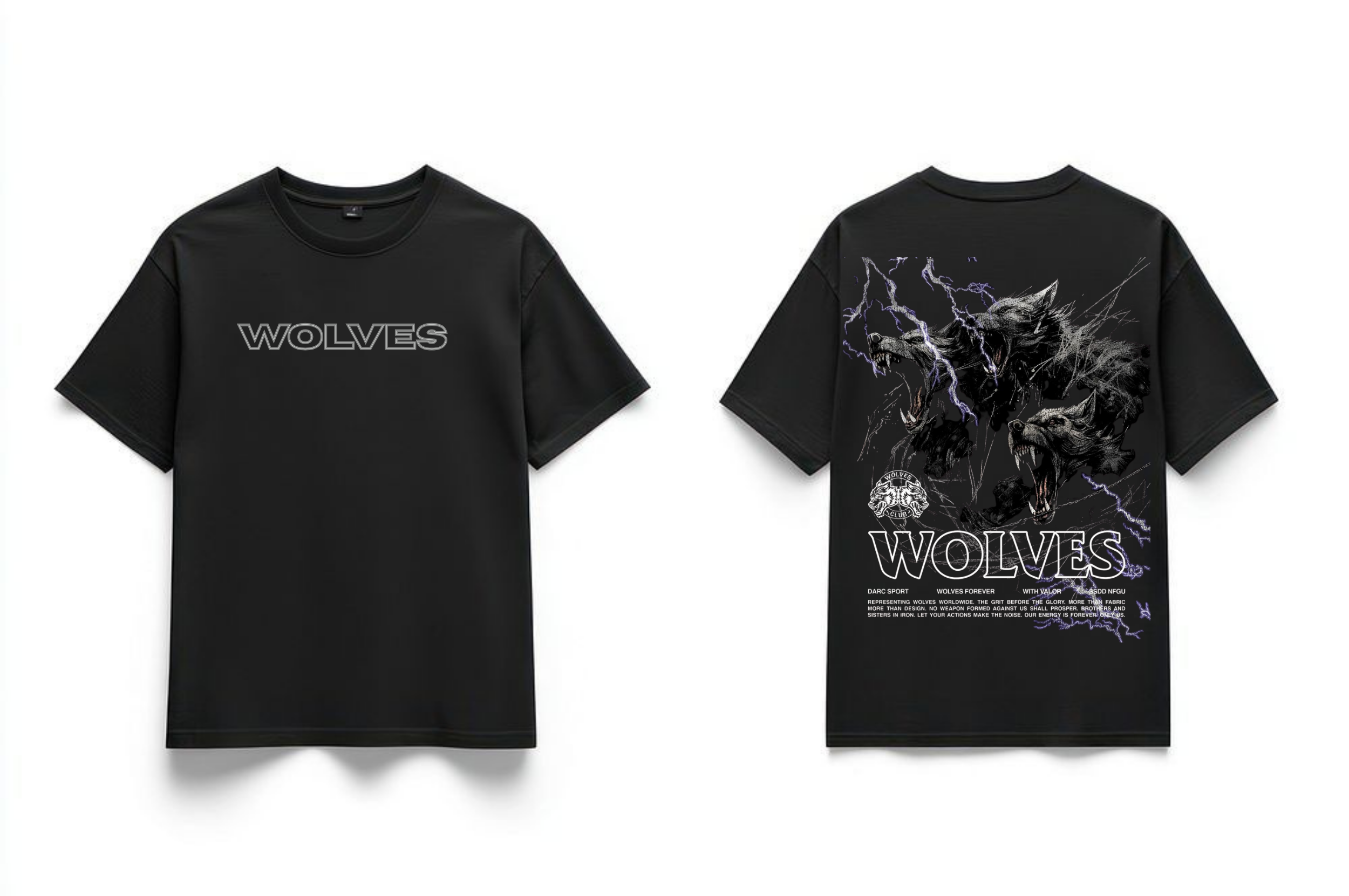 "WOLVES" Black Premium Oversized T-Shirts | 85FASHIONSTORE