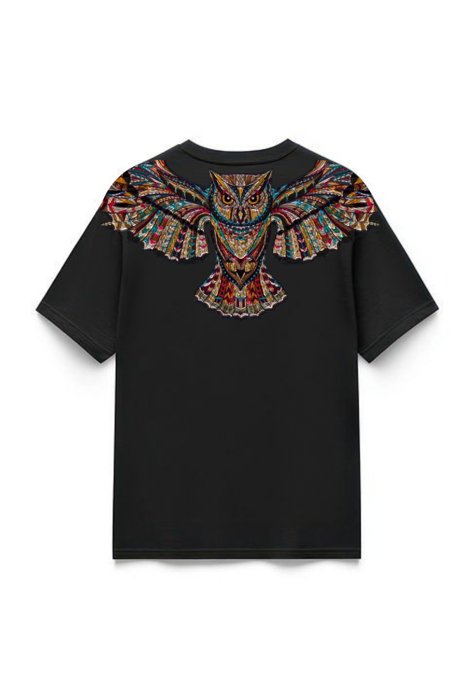 Men's "Technicolor Owl" Mosaic Oversized T-Shirt - Black | 85FASHIONSTORE
