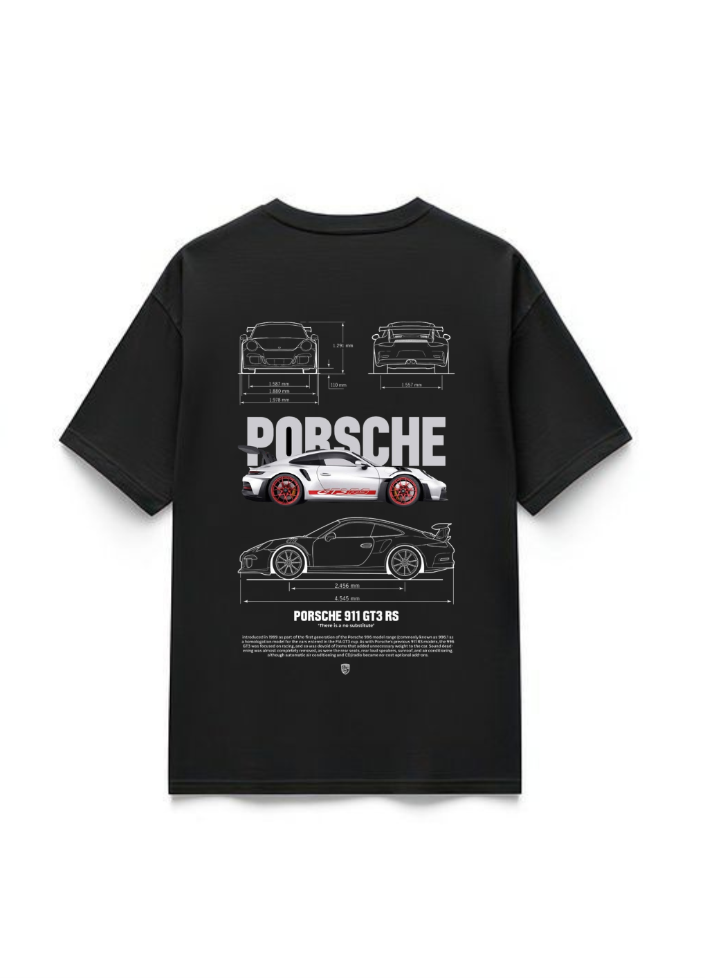 Porsche 911 GT3 RS Automotive Blueprint Oversized T-Shirt - Black | 85FASHIONSTORE