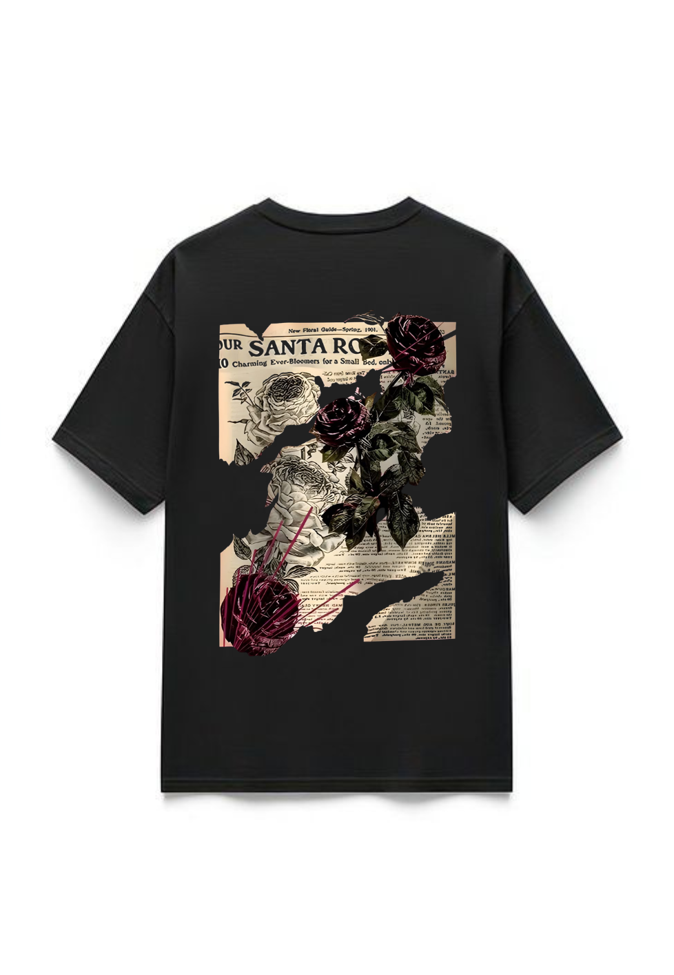 Men's "Santa Rosa" Vintage Floral Collage Oversized T-Shirt - Black | 85FASHIONSTORE