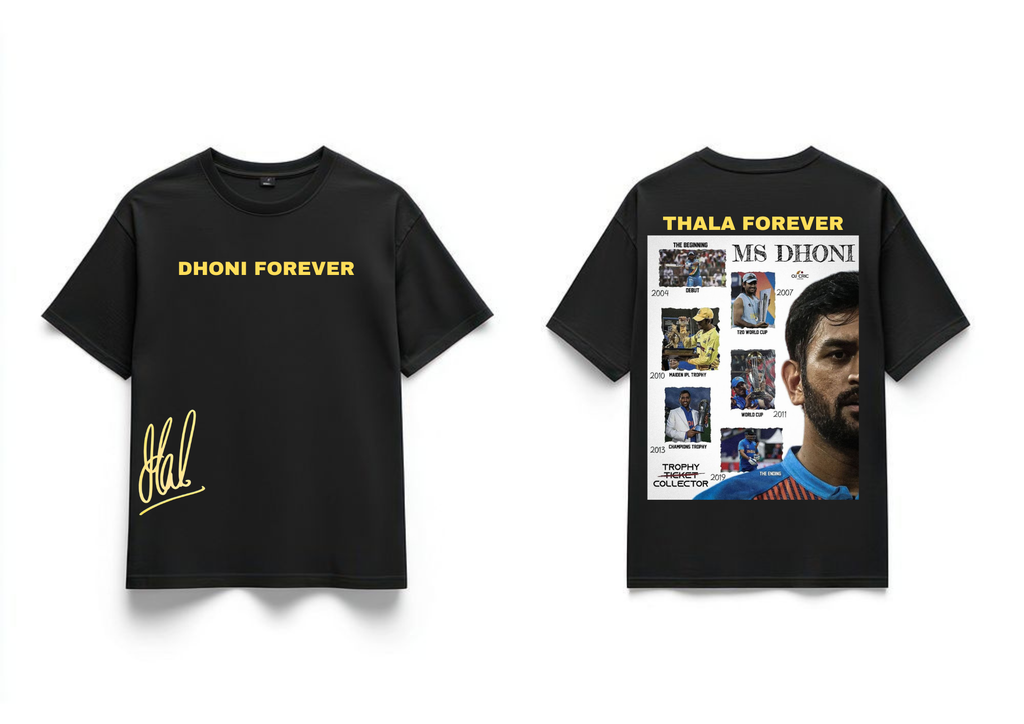 "Dhoni Forever" Black Premium Oversized T-Shirts | 85FASHIONSTORE