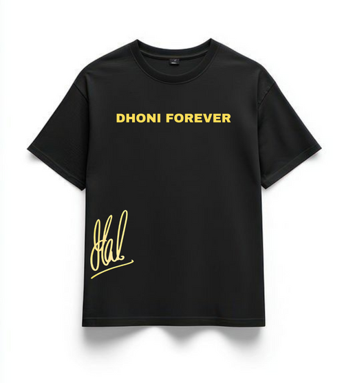 "Dhoni Forever" Black Premium Oversized T-Shirts | 85FASHIONSTORE