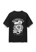 Men's "HUMANITY" Floral Skull Oversized Graphic T-Shirt - Black | 85FASHIONSTORE