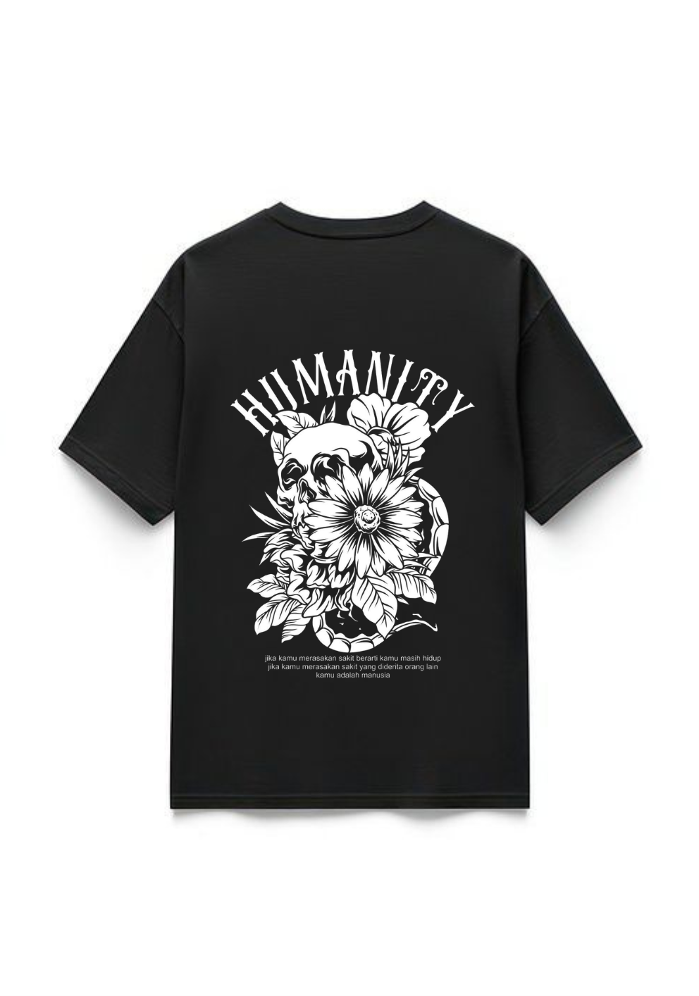 Men's "HUMANITY" Floral Skull Oversized Graphic T-Shirt - Black | 85FASHIONSTORE