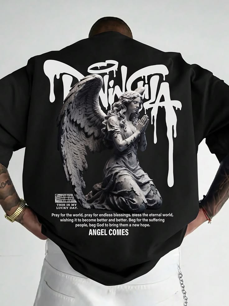 "Angel Comes" Praying Statue Drip Premium Oversized T-Shirts | 85FASHIONSTORE